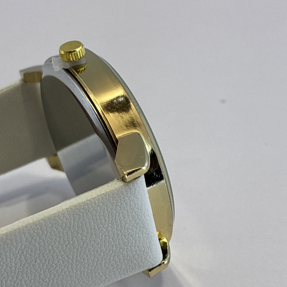 Gold Tone Butterfly Dial Watch White Faux Leather Band Easy Read Watch New Batt. - Picture 12 of 13